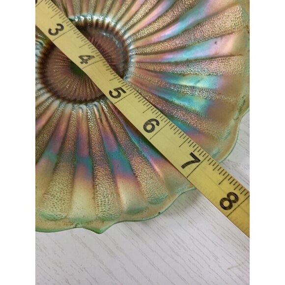 VTG Fenton Carnival Glass Stripe Ray Irridescent Double Handled Folded Bowl Dish - Picture 6 of 7
